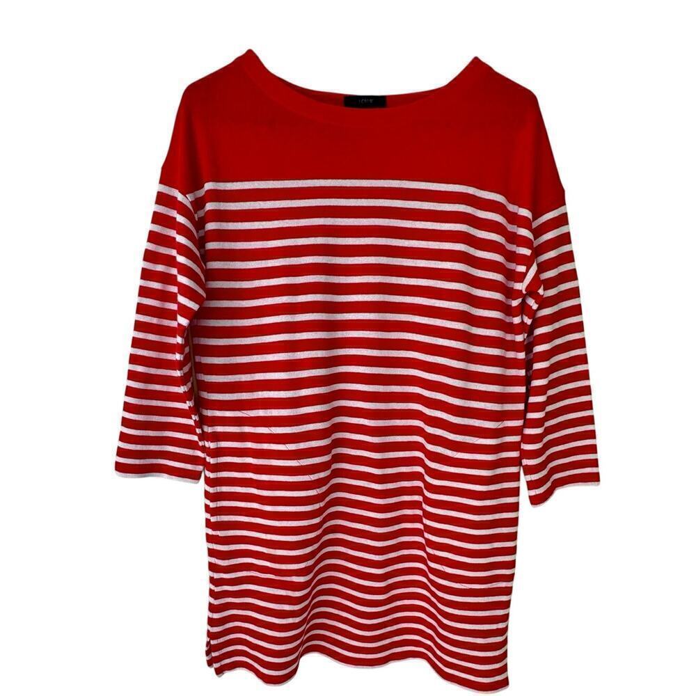 JCrew Womens 3/4th Sleeve Dress Red White Striped S Nautical Preppy Beach Spring
